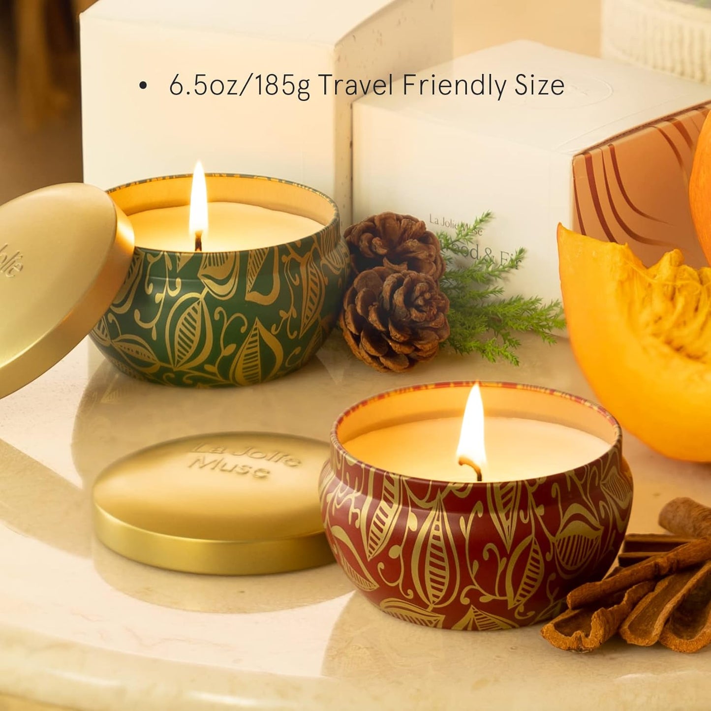 Christmas Candles, Cedarwood Fir & Pumpkin Cinnamon Candle, Small Candle Set 2, Winter Candle, Natural Soy Candle Gift, 45 Hours Each, Gift for Holiday