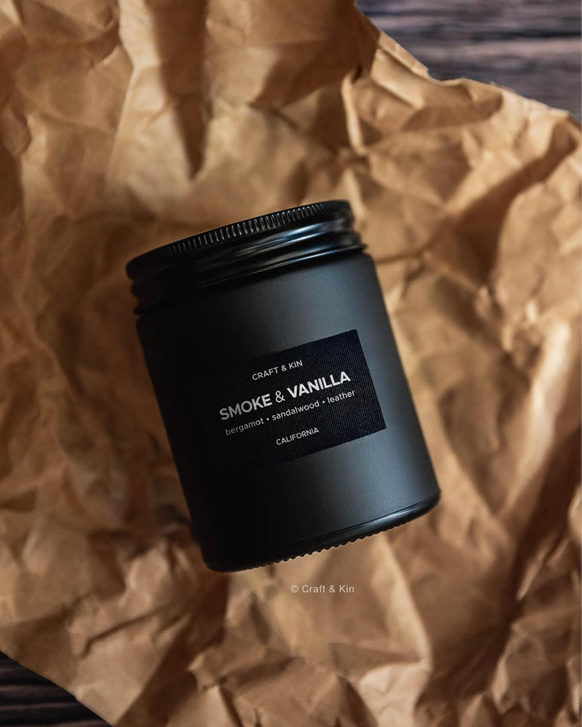Premium Smoke & Vanilla Candle | Black Fall Scented Candles for Men | Long Lasting with 45 Hour Burn Time, 7.6Oz | Made with Soy | Aromatherapy at Home | Gifts for Men