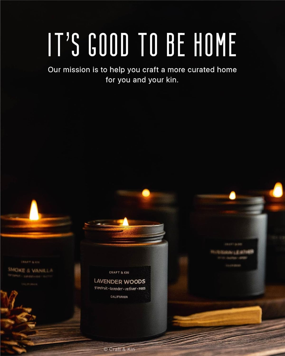 Premium Smoke & Vanilla Candle | Black Fall Scented Candles for Men | Long Lasting with 45 Hour Burn Time, 7.6Oz | Made with Soy | Aromatherapy at Home | Gifts for Men