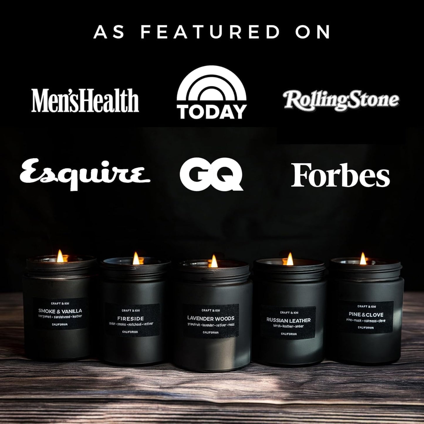 Premium Smoke & Vanilla Candle | Black Fall Scented Candles for Men | Long Lasting with 45 Hour Burn Time, 7.6Oz | Made with Soy | Aromatherapy at Home | Gifts for Men
