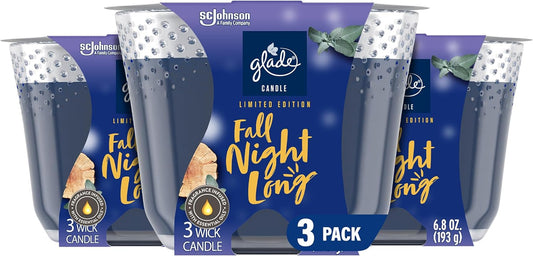 Candle Fall Night Long, Fragrance Candle Infused with Essential Oils, Air Freshener Candle, 3-Wick Candle, 6.8Oz, 3 Count