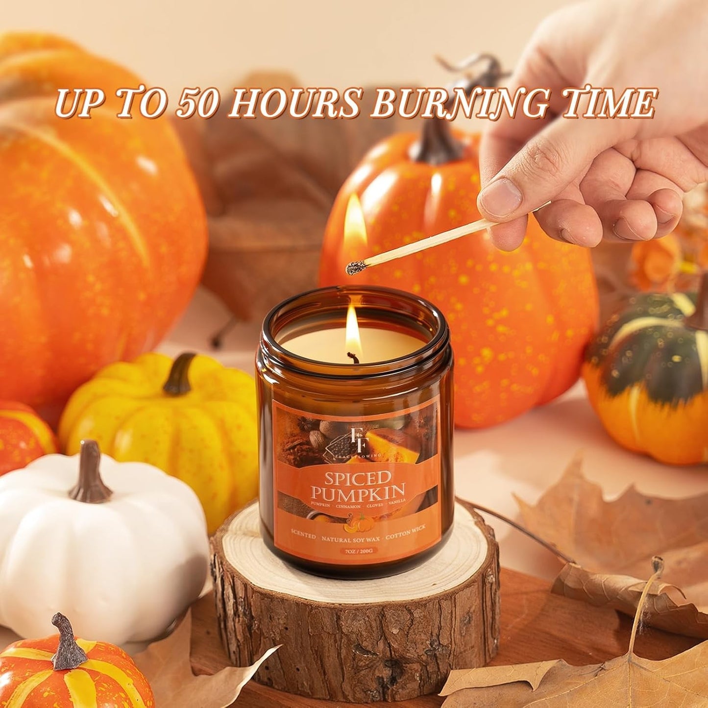 Fall Candle, Spiced Pumpkin Scented Candles for Home, Natural Soy Autumn Candle