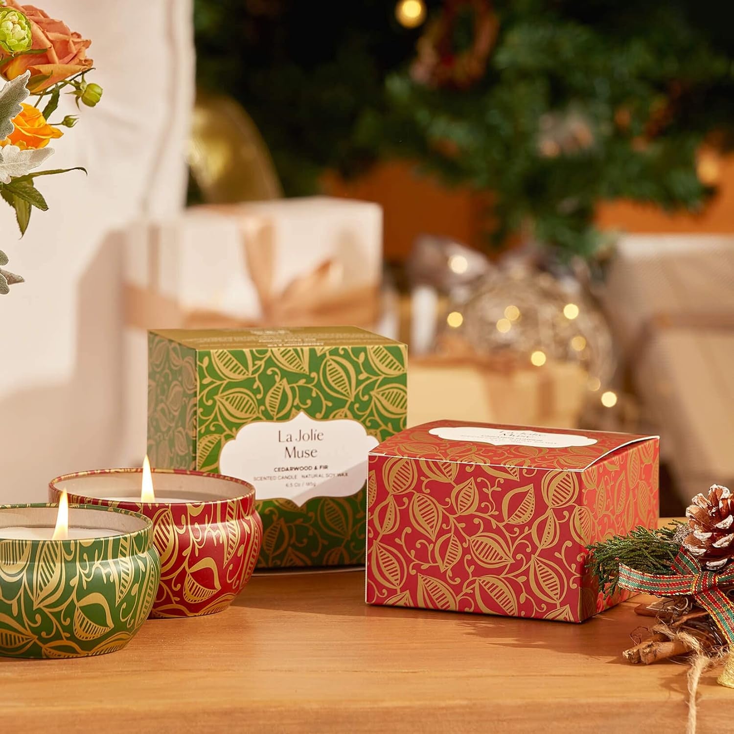 Christmas Candles, Cedarwood Fir & Pumpkin Cinnamon Candle, Small Candle Set 2, Winter Candle, Natural Soy Candle Gift, 45 Hours Each, Gift for Holiday