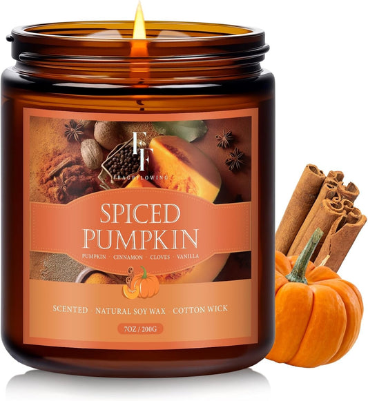Fall Candle, Spiced Pumpkin Scented Candles for Home, Natural Soy Autumn Candle