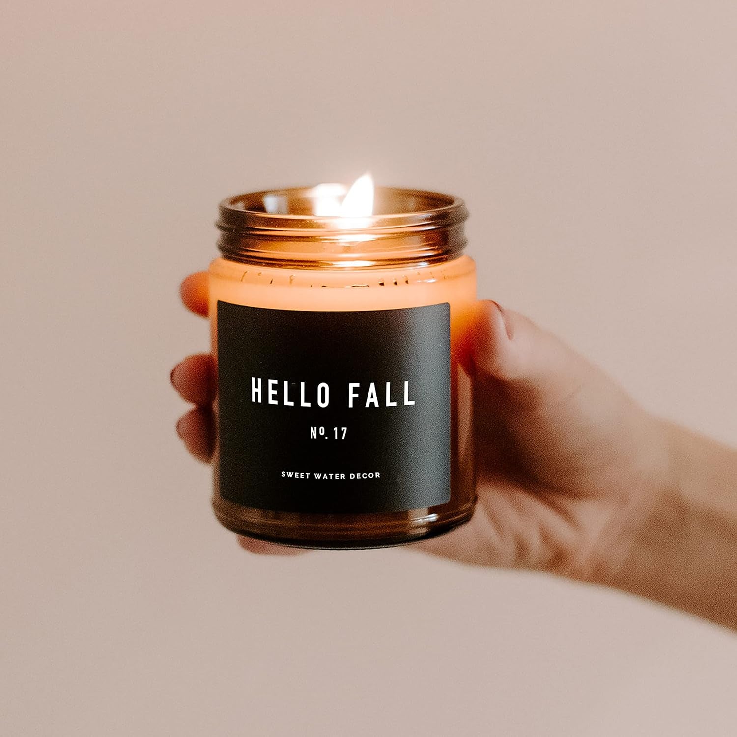 Hello Fall Candle - Cinnamon Apples Cloves & Nutmeg Fall Scented Candle for Home Decor - 100% Cotton Wick Soy Wax Candles with 40 Hour Burn Time - Made in the USA - 9Oz Amber Jar