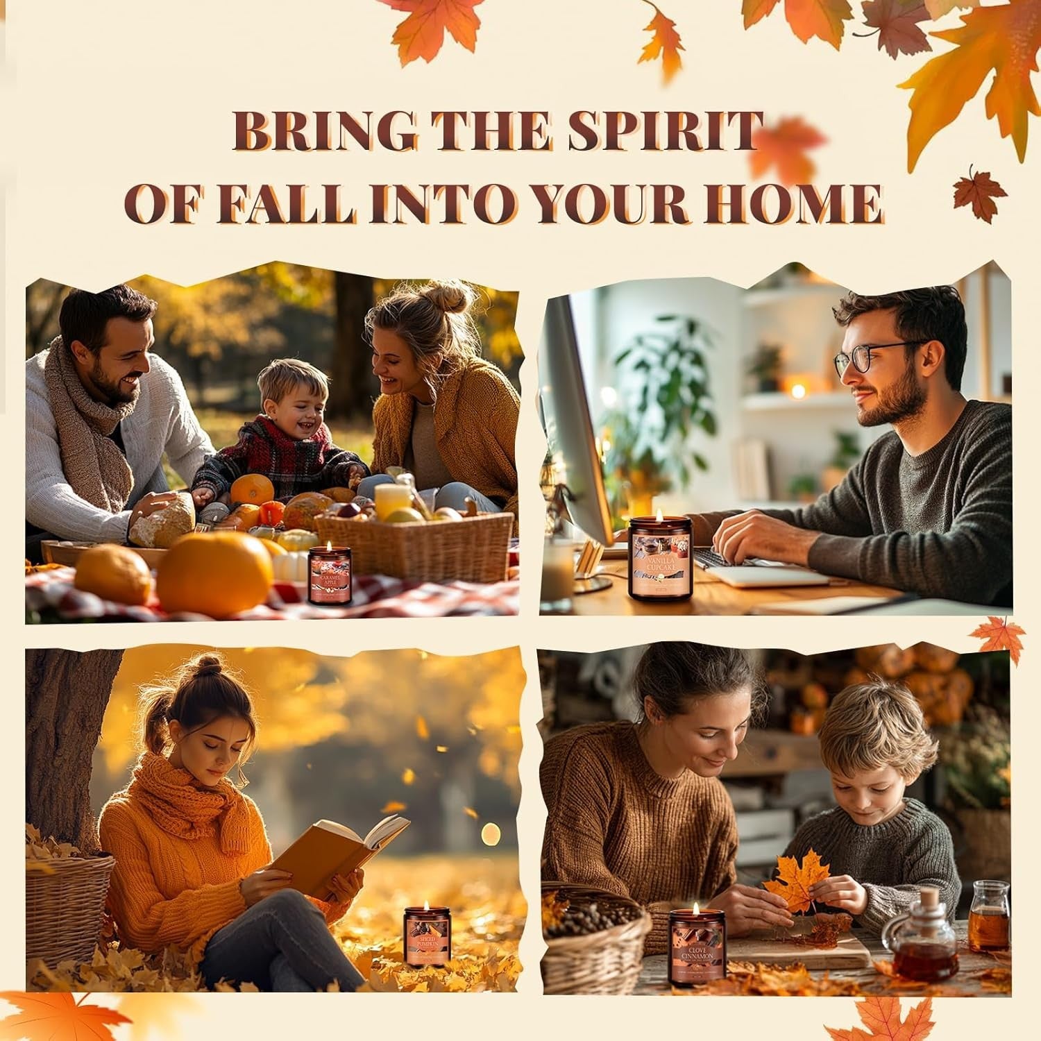Fall Candle, Spiced Pumpkin Scented Candles for Home, Natural Soy Autumn Candle